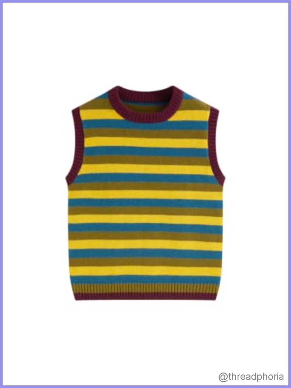 Striped Sleeveless Knit Sweater Vest Contrast Ribbed Trim